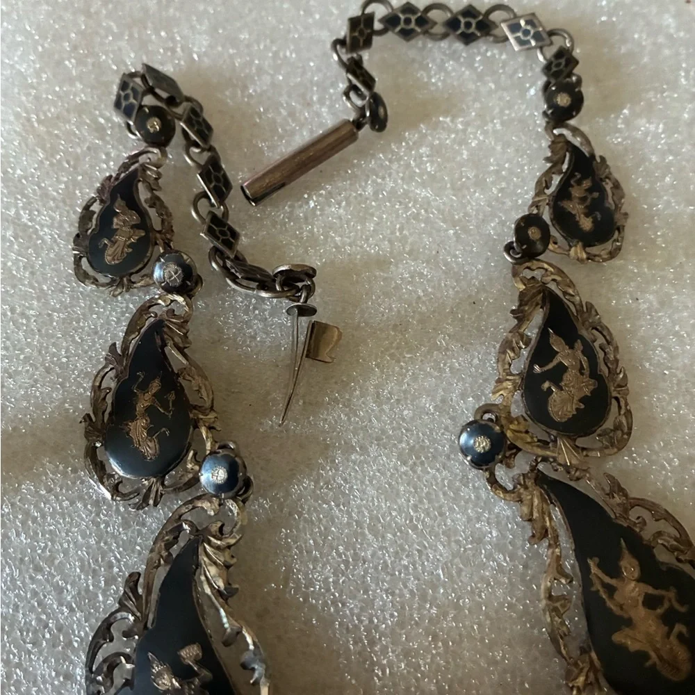 Black and sterling Siam  Teardrop Necklace - Picture 3 of 6